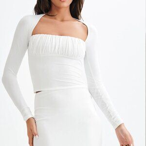 Meshki - Billie FINAL SALE Slinky Ruched Long Sleeve Top - White